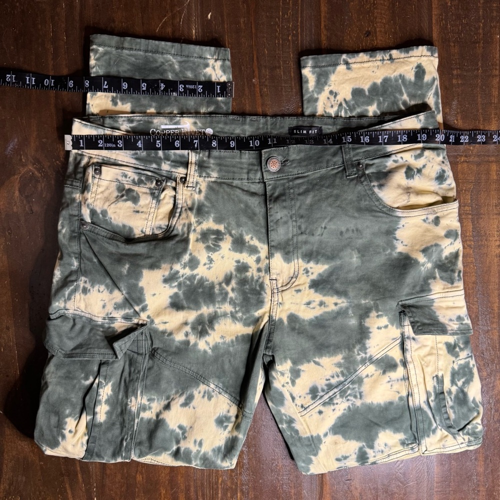 Copper Rivet Bleached Green  Tie-Dye Cargo Pants Slim Fit 40/32 - Picture 9 of 10